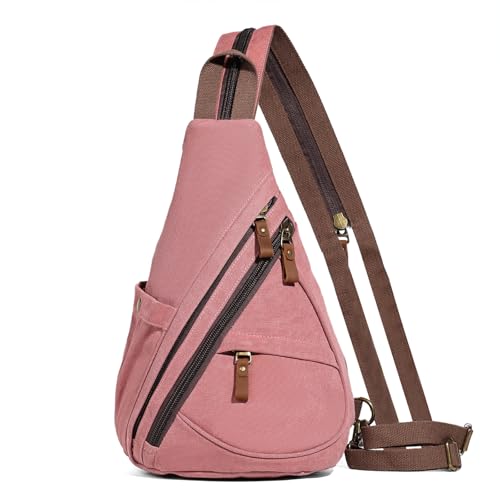 KL928 Canvas Sling Bag - Small Crossbody Backpack Shoulder Casual Daypack Rucksack for Men Women(Large Version, Rust Red) - color: Canvas-rust Red