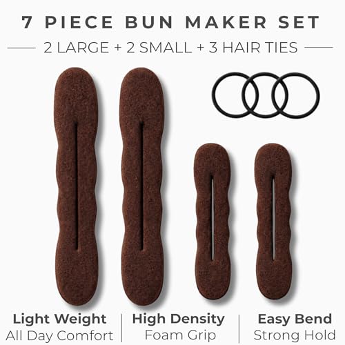 Styla Hair Magic Bun Maker (2 Small, 2 Large) Foam Sponge Bun Shaper Hair Accessories (Brunette) - color: Brunette