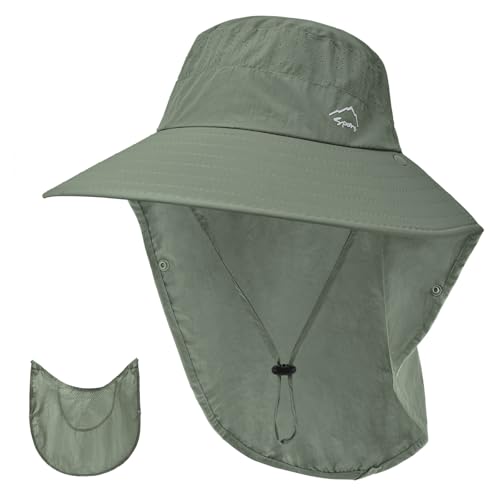 Sun Hat for Men Women with Neck Flap,UPF 50+ UV Protective Hiking Fishing Hats,Wide Brim Sun Hat for Women&Men - color: 1pack-style2-green(with Face Cover)
