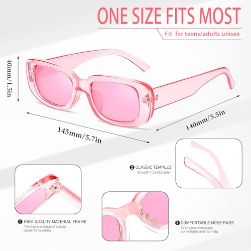 10 Pack Neon/Black Rectangle Sunglasses Bulk for Women Men Retro Trendy Small Rectangle Glasses Party Favors - color: Pink + Hotpink