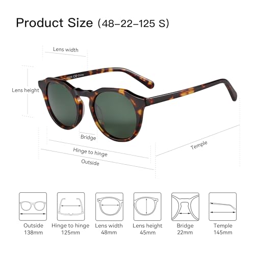 ZENOTTIC Vintage Round Polarized Sunglasses for Men Women UV400 Protection - color: C04 Tortoise Frame Green Lens