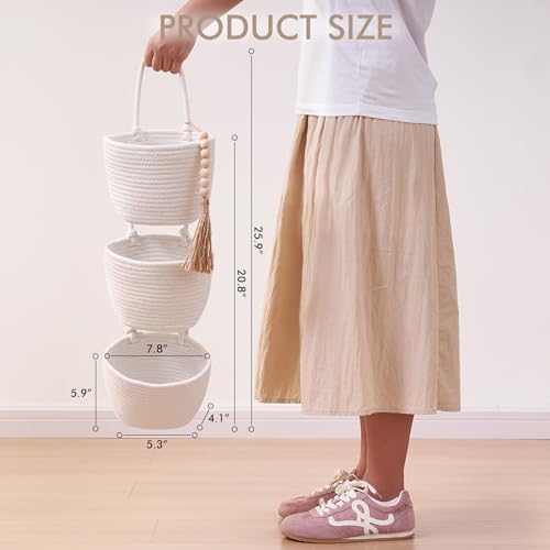 Fabric Wall Hanging Organizers - Small Woven Baskets Pouches Set Boho Style Wall Mounted Bag with Adhesive Hook, Storage Decoration Pocket Caddy for Closet Playroom RV Nursery (White & White) - color: White & White