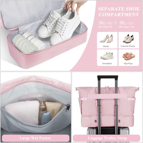 ETRONIK Gym Bag for Women, Personal Item Travel Bag with Shoes Compartment, Weekender Overnight Duffel Bag with Wet Pocket, Carry On Bag for Women, Travel, Gym, Weekend - color: Pink, size: Medium