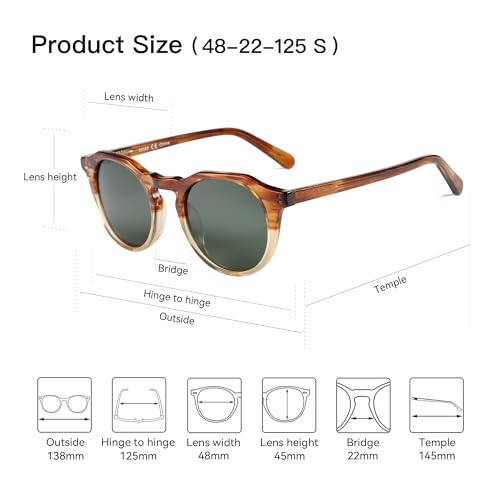 ZENOTTIC Vintage Round Polarized Sunglasses for Men Women UV400 Protection - color: C07 Crystal Demi Frame Brown Lens