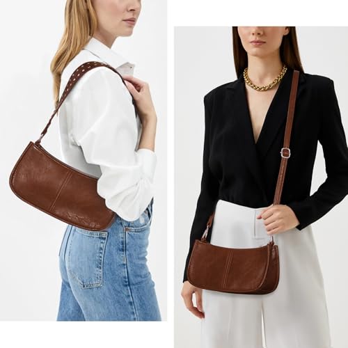 Shoulder Bags for Women Y2k Purse and Handbags Retro Studded Crossbody Bag Small Shoulder Purse Leather Hobo Handbag - color: A1-dark Brown