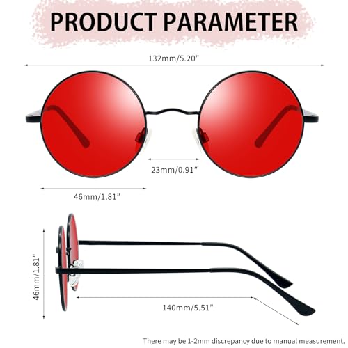Joopin Retro Small Round Sunglasses Hippie Circle Sun Glasses Polarized UV400 Protection Metal Shades for Men Women - color: A07-black Frame Tint Red Lens