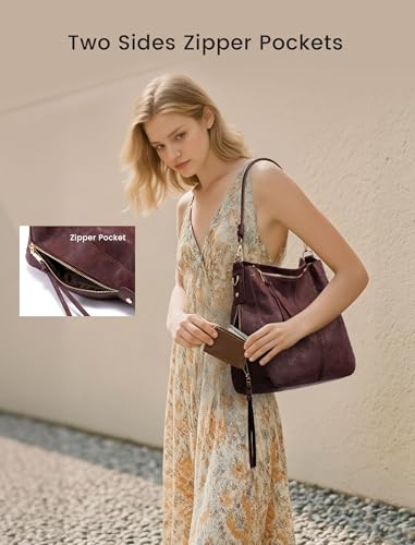 Realer Hobo Crossbody Bags for Women Designer Faux Leather Hobo Handbags Retro Large Size Shoulder Bag Bucket Purse - color: Dark Red Brown, size: Medium-12.4 inch