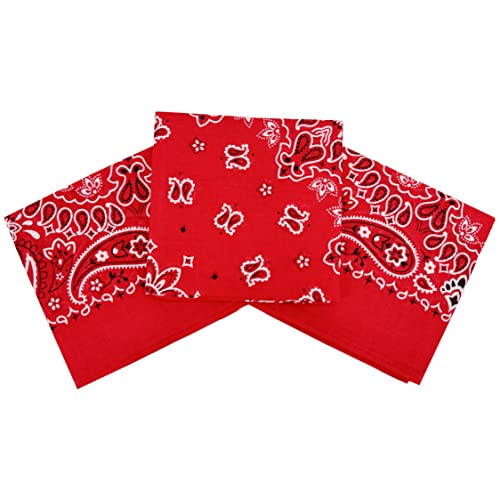 Bandanas for Women and Men，3 Pack Super Soft Thin 60s Preium Cotton 22 inch Handkerchiefs - color: 3 Pack-red