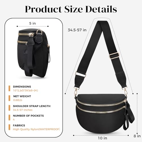 Spacious Nylon Checkered Crossbody Bum Bag for Women, Fashion Checkerboard Fanny Pack Purse with Anti-theft Pocket, Adjustable Wider Strap Wasit Bag - color: Black