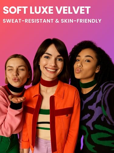 3-Pack Chokers — Velvet (1.5") + Leather (0.6") + Heart Pendant, Adjustable 12–18", Stainless Steel Hardware, 90s/Goth Layering Set — Black | Red | Green | White - color: Red