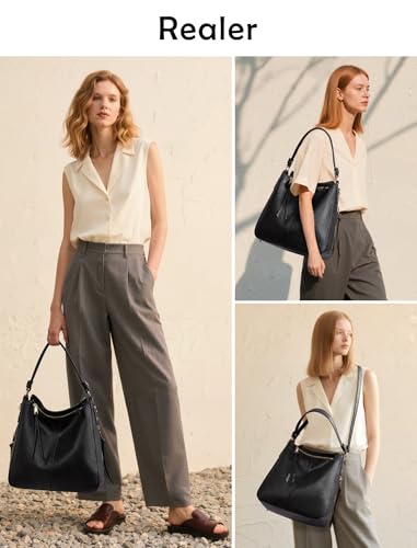 Realer Hobo Crossbody Bags for Women Designer Faux Leather Hobo Handbags Retro Large Size Shoulder Bag Bucket Purse - color: Black-gold Hardware（15.2"）, size: Large-15.2 inch