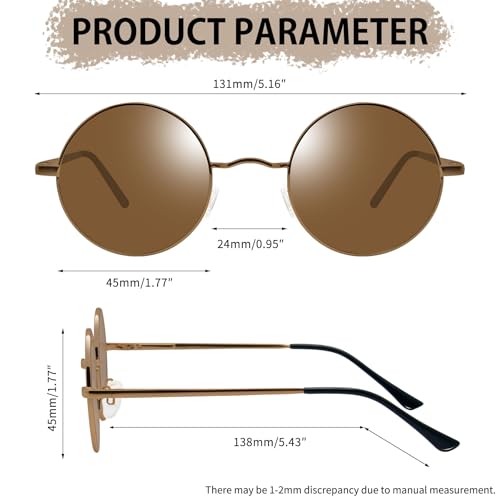 Joopin Retro Small Round Sunglasses Hippie Circle Sun Glasses Polarized UV400 Protection Metal Shades for Men Women - color: A10-bronze Frame Brown Lens