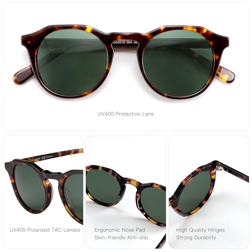 ZENOTTIC Vintage Round Polarized Sunglasses for Men Women UV400 Protection - color: C04 Tortoise Frame Green Lens