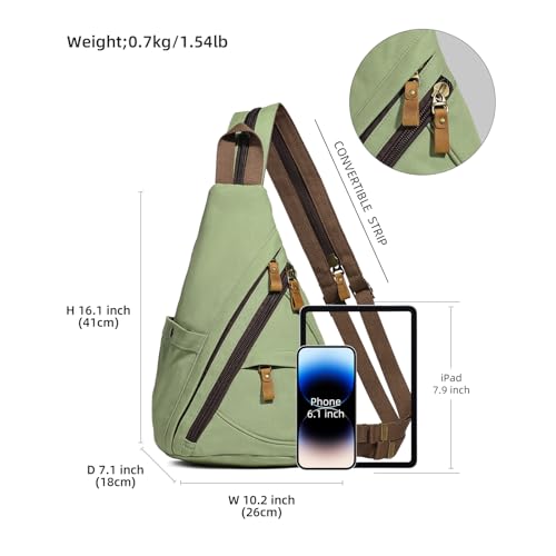 KL928 Canvas Sling Bag - Small Crossbody Backpack Shoulder Casual Daypack Rucksack for Men Women(MatchaGreen) - color: Canvas-matchagreen