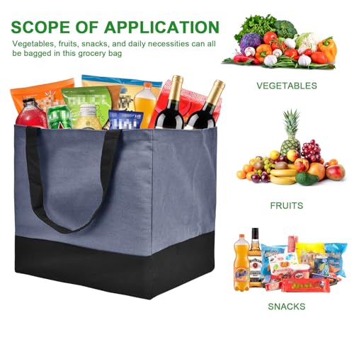 Canvas Reusable Grocery Bags Heavy Duty, 8.3 gal Foldable Large Tote Bag with Handles, Holds 60 lbs Canvas Shopping Bags, 1 Pack - color: [A0] Blue / Black, size: 1 Pack