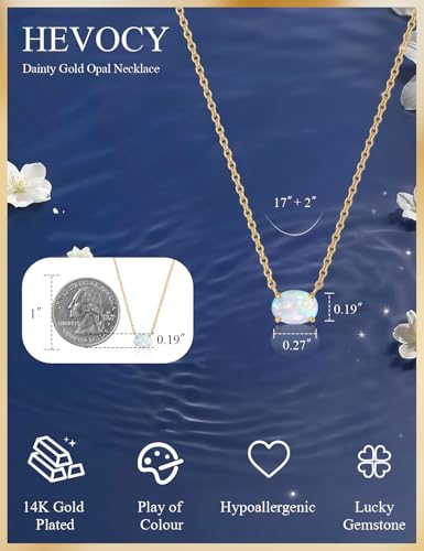 Opal Pendant Necklace for Women - Dainty 14k Gold Plated Jewelry Necklaces, Perfect Valentine's Day/Mother's Day Gift for Her, Mom, Girlfriend, Daughter - color: Oval Opal-GD