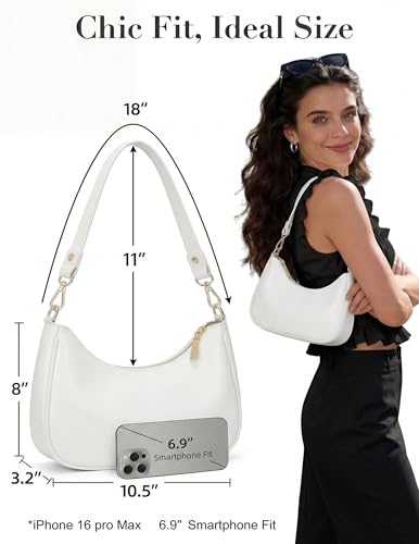 Small Shoulder Bags for Women, mini Purse Vegan Leather Shoulder Bag, Cute Retro Hobo Handbag - color: White