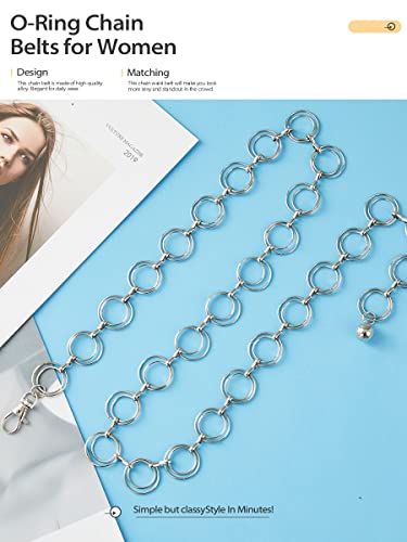 FIORETTO Chain Belt for Women Metal Waist Chain Fashion Multilayer Chain Belts for Dress - color: Double O Ring-silver, size: Fit Waist up to 44"