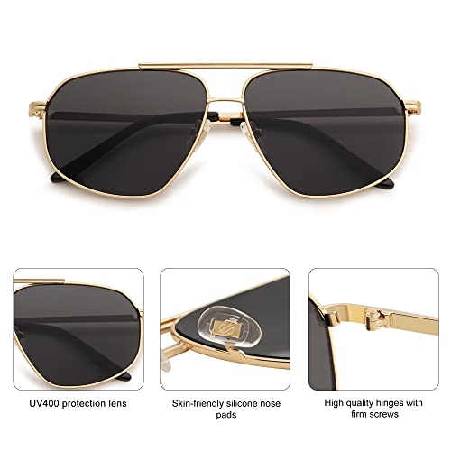 SOJOS Retro Hexagon Aviator Sunglasses for Women Men Trendy Vintage UV400 Protection Shades SJ1200 - color: Gold/Grey