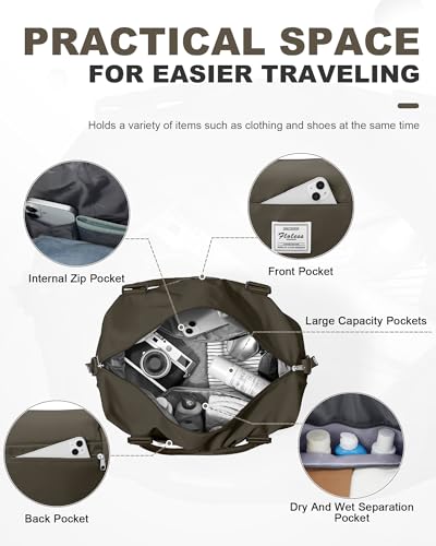 Spirit Travel Duffel - 18x14x8 Inches Weekender Overnight Bag with Shoes Compartment, Trolley Sleeve, Carry On for Airplanes, Sport Tote Gym Bag - Dark Brown - color: H12-DarkBrown, size: Large