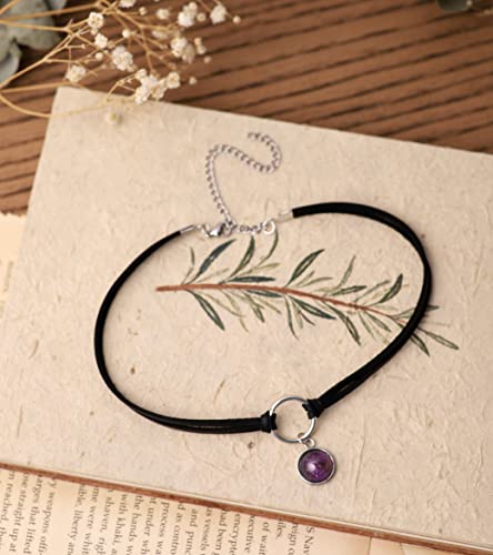 Sacina O Ring Crystal Choker, Black Choker, Boho Hippie Necklace, Gothic Necklace, Christmas Jewelry Gift for Women - color: purple