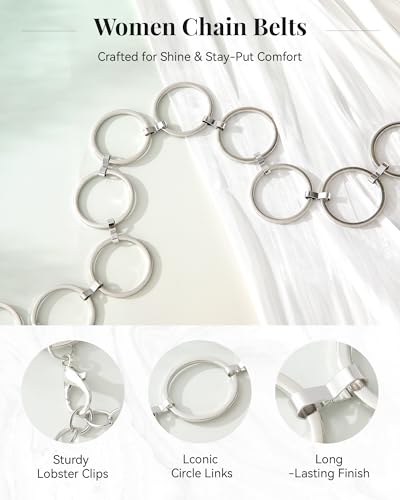 AWAYTR Cute Chain Belts for Women - Metal Waist Chain Belt for Dresses Jeans Country Concert Outfit - color: Silver-circle