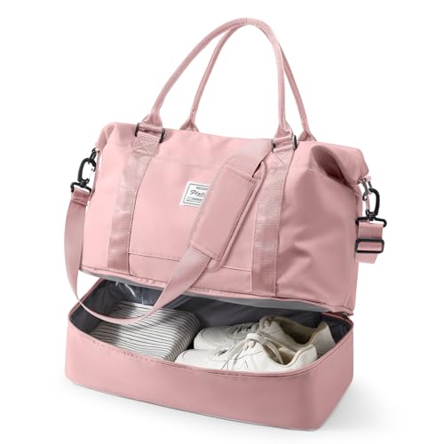Travel Duffel Bag, 18x14x8 Inches Travel Bag Spirit with Shoes Compartment, Weekender Overnight Bag for Women with Trolley Sleeve, Carry On Bag for Airplanes Sport Tote Gym Bag Pink - color: H2-Pink, size: Large