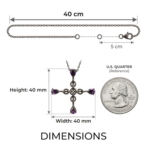 Gothic Black Cross Necklace for Men Women, Purple Teardrop Cubic Zirconia Pendant, Vintage Y2K Dark Aesthetic Jewelry, Unique Easter Gifts