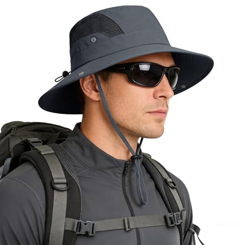 Sun Hat for Men Women UV Protection Wide Brim Fishing Hats Breathable UPF 50+ Boonie Bucket Hats Beach Safari Hiking Garden - color: 1 Pack Darkgrey