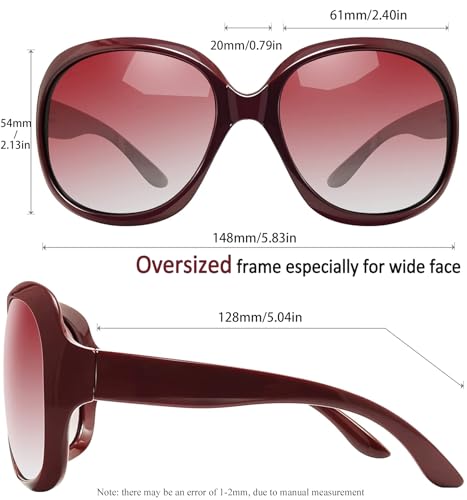 Joopin Oversized Sunglasses Womens Trendy Polarized Large Driving Sun Glasses Ladies UV Protective Big Sunnies Shades - color: B09-wine Red/Red Gradient