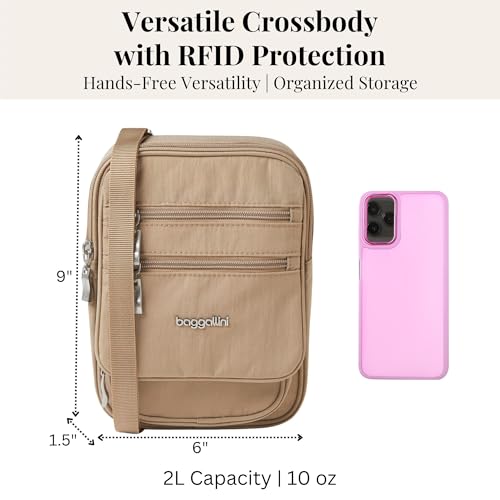 Baggallini Journey Crossbody Bags for Women 9x6 Small Lightweight Travel Handbag W/RFID - color: Beach