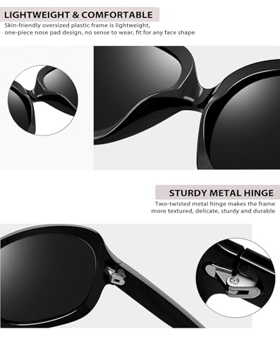 Joopin Oversized Sunglasses Womens Trendy Polarized Large Driving Sun Glasses Ladies UV Protective Big Sunnies Shades - color: B01-black/Black