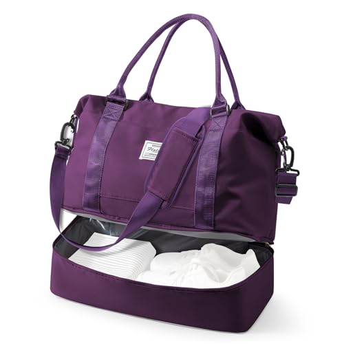 Travel Duffel Bag, 18x14x8 Inches Travel Bag Spirit with Shoes Compartment, Weekender Overnight Bag for Women with Trolley Sleeve, Carry On Bag for Airplanes Sport Tote Gym Bag DeepPurple - color: E20-DeepPurple, size: Large