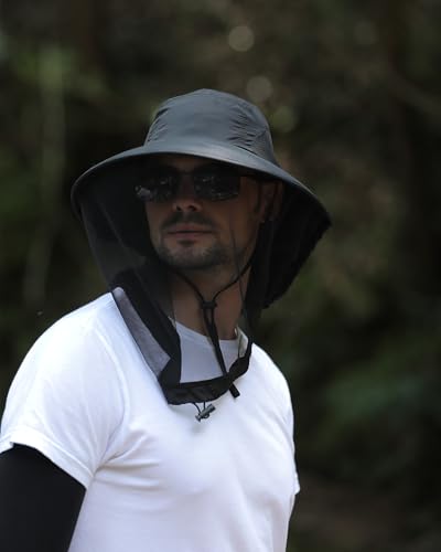 Womens Sun Hat Outdoor UV Protection Wide Brim Fishing Hat with Ponytail Hole Neck Flap for Beach Hiking Camping - color: Mosquito Net-black