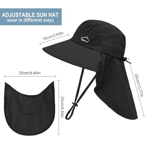 Sun Hat for Men Women with Neck Flap,UPF 50+ UV Protective Hiking Fishing Hats,Wide Brim Sun Hat for Women&Men - color: 1pack-style2-black(with Face Cover)