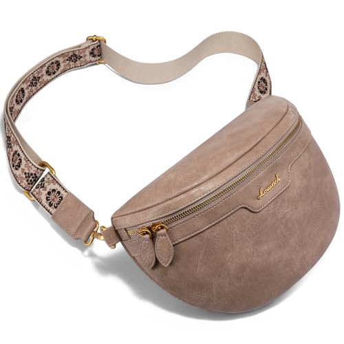 LOVEVOOK Fanny Packs for Women Cross Body, Vegan Leather Belt Bag for Women, Waterproof Sling Purse Fashion Waist Pack Designer Chest Bum Bag with Boho Style Strap - color: Tan, size: M