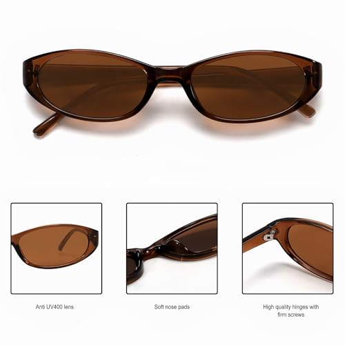 GUVIVI Retro Oval Sunglasses for Women 2026 90s Small Chic Cat Eye Sun Glasses Sunnies Lightweight Shades - color: Brown Frame - Brown Lens