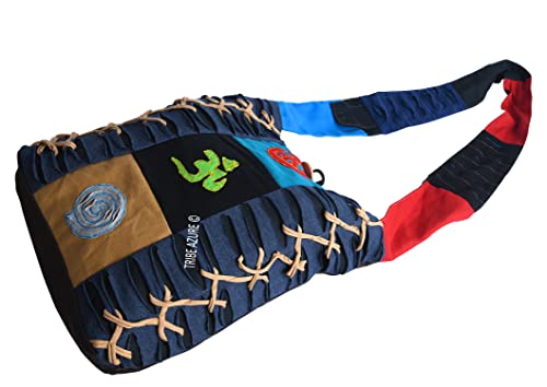 Blue Red Hobo Cotton Sling Cross Body Messenger Shoulder Bag Hippie Boho Bohemian Light Roomy Spacious | Hippie, Boho, Bohemian, Light, Roomy, Spacious - style: Razor Cut Patchwork