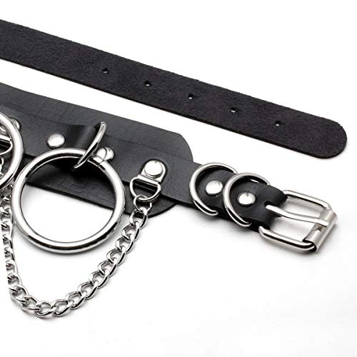 Eigso Vintage Punk Goth Studded Rivet Pu Leather Collar Choker Necklace with Spikes Adjustable - color: F-Black