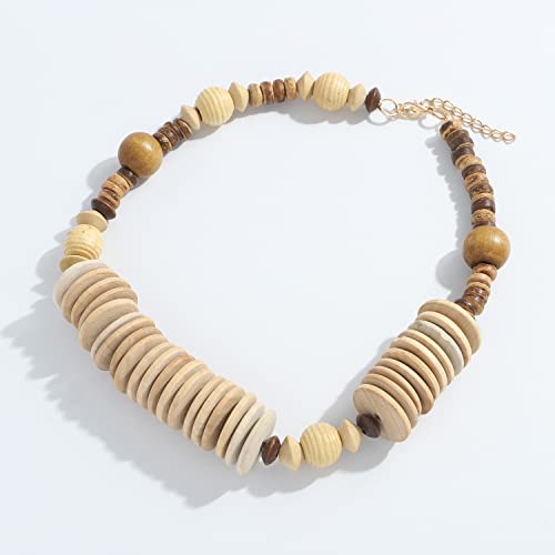 COLORFUL BLING Natural Chunky Wooden Beads Statement Necklace Boho African Tribal Collar Choker Bib Necklace Hippie Vacation Jewelry for Unisex Men Women - color: mix big