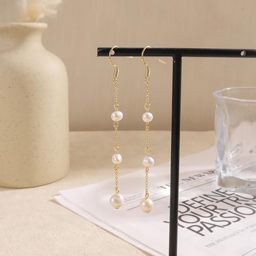 Hayopi Pearl Earrings for Women - Dainty Gold Dangle Drop Earrings, 14k Gold Plated Cute Bow Design, Hypoallergenic Pearl Studs, Wedding Jewelry Gifts - color: GOLD-3 dangle pearl earrings