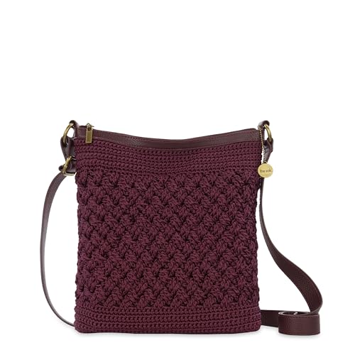 The Sak Lucia Crossbody Bag in Crochet, Convertible Purse with Adjustable Shoulder Strap - color: Black Cherry Weave