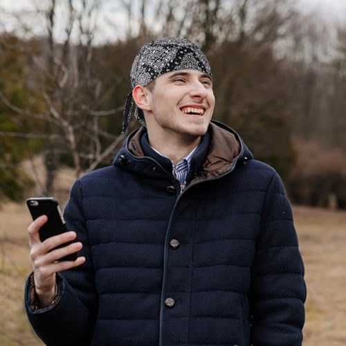 DOCILA 3 Pcs Do Rags for Men Skull Cap Bandana Hat Breathable Helmet Linner Beanie - color: Whiteblackblue