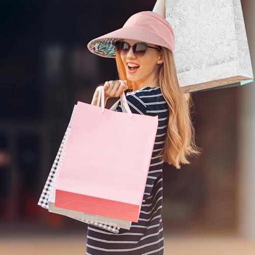 Sun Hats for Women, Wide Brim Beach Hats UV Protection, Packable Visor Ponytail Sunhat for Summer - color: Pink