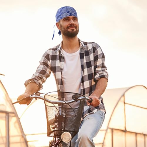 DOCILA 3 Pcs Do Rags for Men Skull Cap Bandana Hat Breathable Helmet Linner Beanie - color: Whiteblackblue