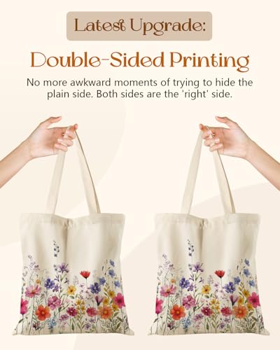 Miss Adola Canvas Tote Bag with Zipper – Cute Canvas Bags for Women Aesthetic Design Reusable Totes for Shopping Work Travel - style: Poppy Bouquet