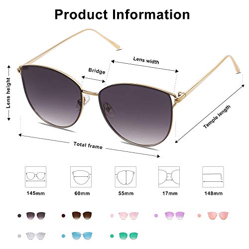 SOJOS Mirrored Flat Lens Fashion Sunglasses for Women SJ1085 - color: Gold /Grey