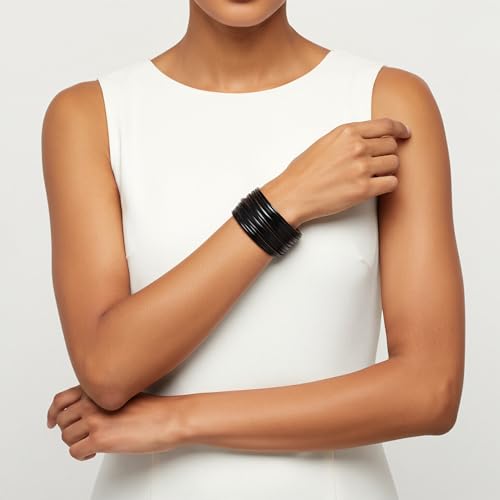 Edoneery Leather Wrap Bracelet for Women, Boho Handmade Multi-Layer Cuff with Crystal Beads Heart, Stackable Bangle Western Jewelry Gift - style: Leather(Black)