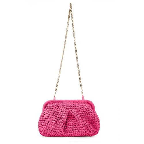 Emprier Straw Clutch Purses for Women Cloud Dumpling Pouch Straw Crossbody Shoulder Handbag Summer Beach Woven Bag - color: Rose Red