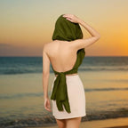 Boho Raw-Edge Crop Top – Adjustable Halter with Open Back & Cross-Wrap Design, 100% Cotton Beach Cover Up - color: Olive Green